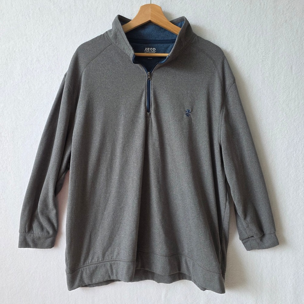 IZOD Saltwater Fleece Pullover Mens XXL Gray Excellent Quarter Zip Mock Neck